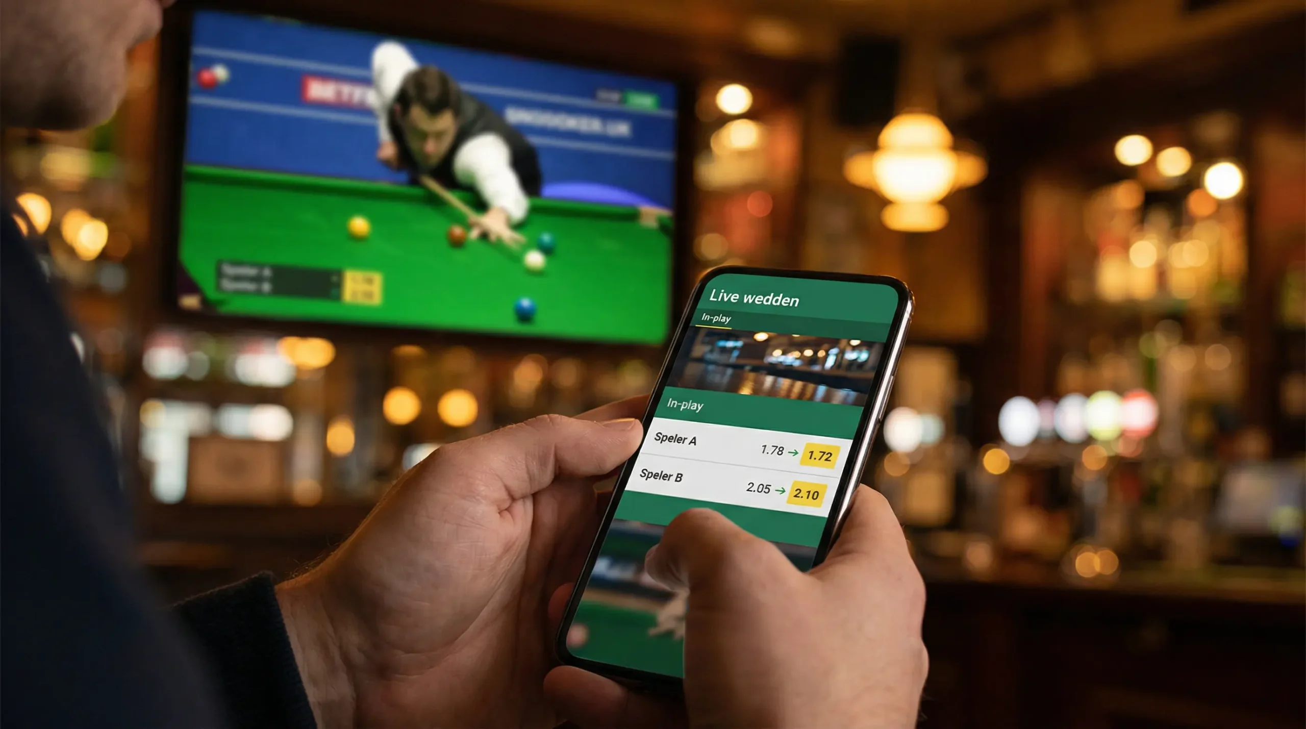Live snooker wedstrijd met in-play statistieken