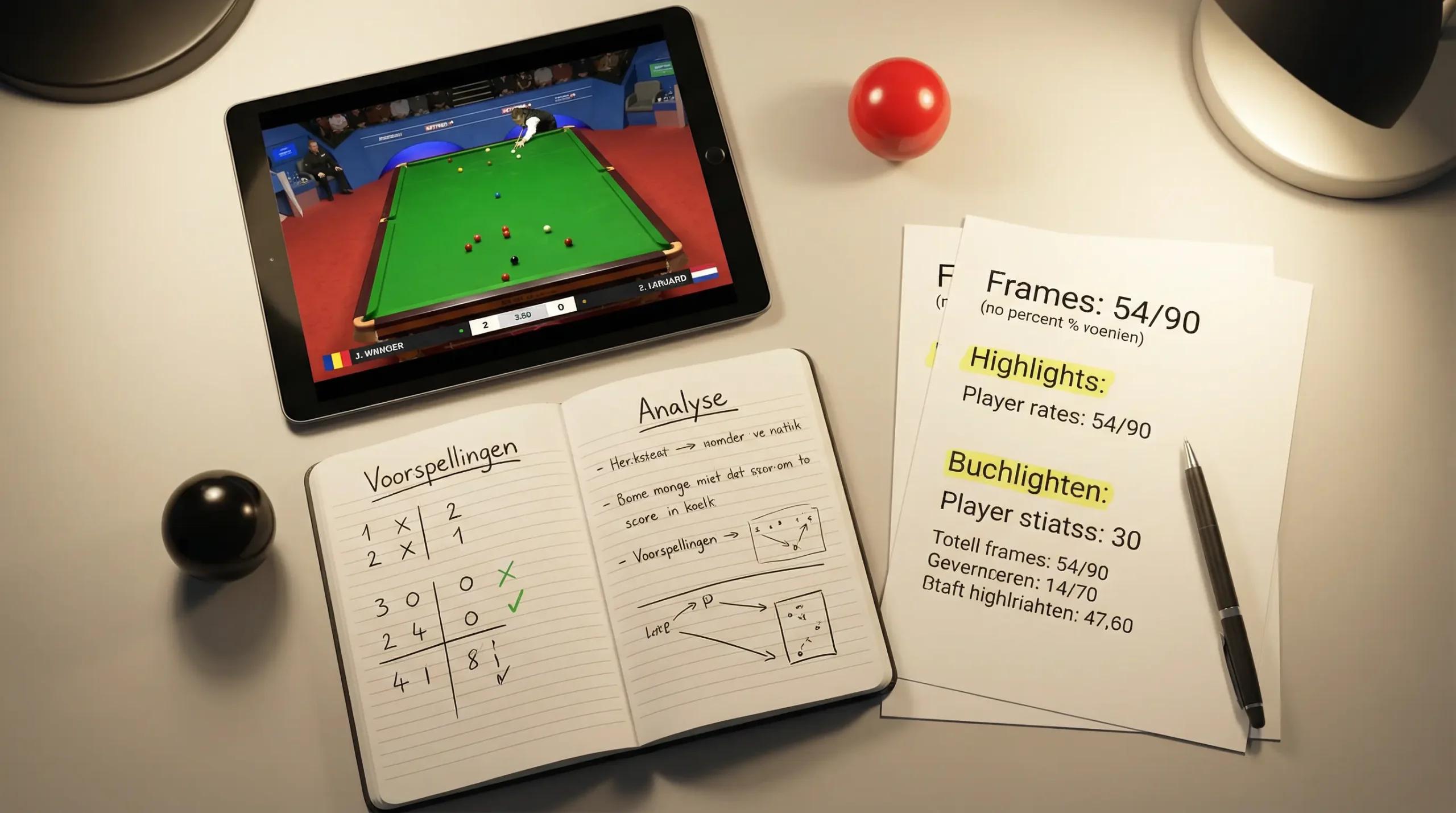 Analyse van snooker wedstrijd met statistieken