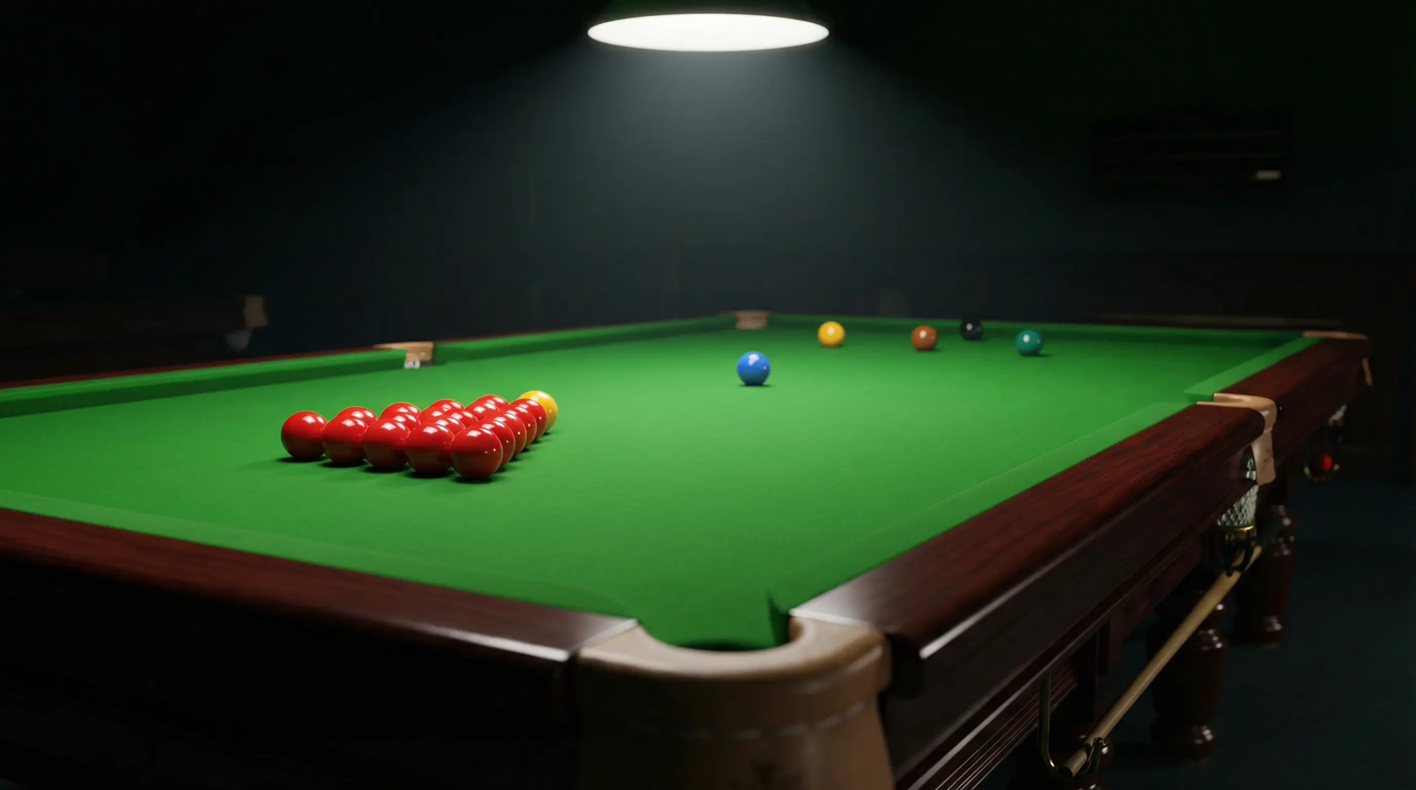 Snookertafel met groene baize en gekleurde ballen klaar voor weddenschap